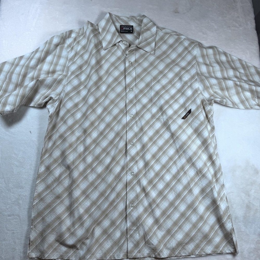 Southpole Shirt Mens Large Beige Plaid Short Sleeve Button Front‎ Casual